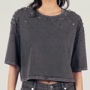 Sandro Stones Embellished Cropped Tee NWOT